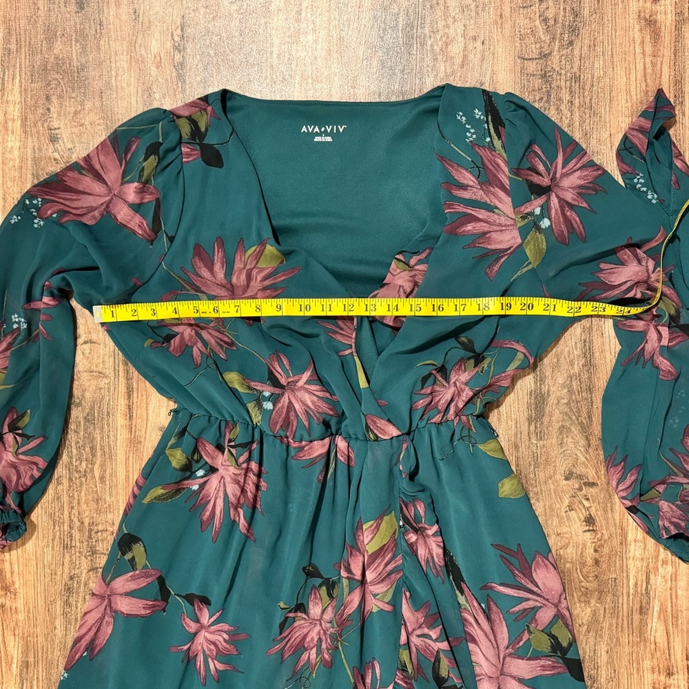 Women's Teal Floral Faux Wrap Maxi Dress - Pink Floral Print - Picture 5 of 8